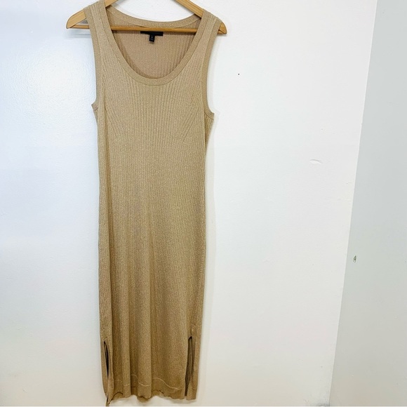 Express Ribbed Knit Midi Dress Medium Tall ‎ Gold Metallic Sparkle Sleeveless - Picture 1 of 10